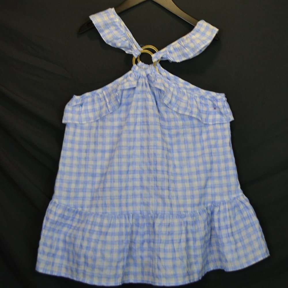 TANK TOP Y2K Plaid 100%cotton Vintage ruffle